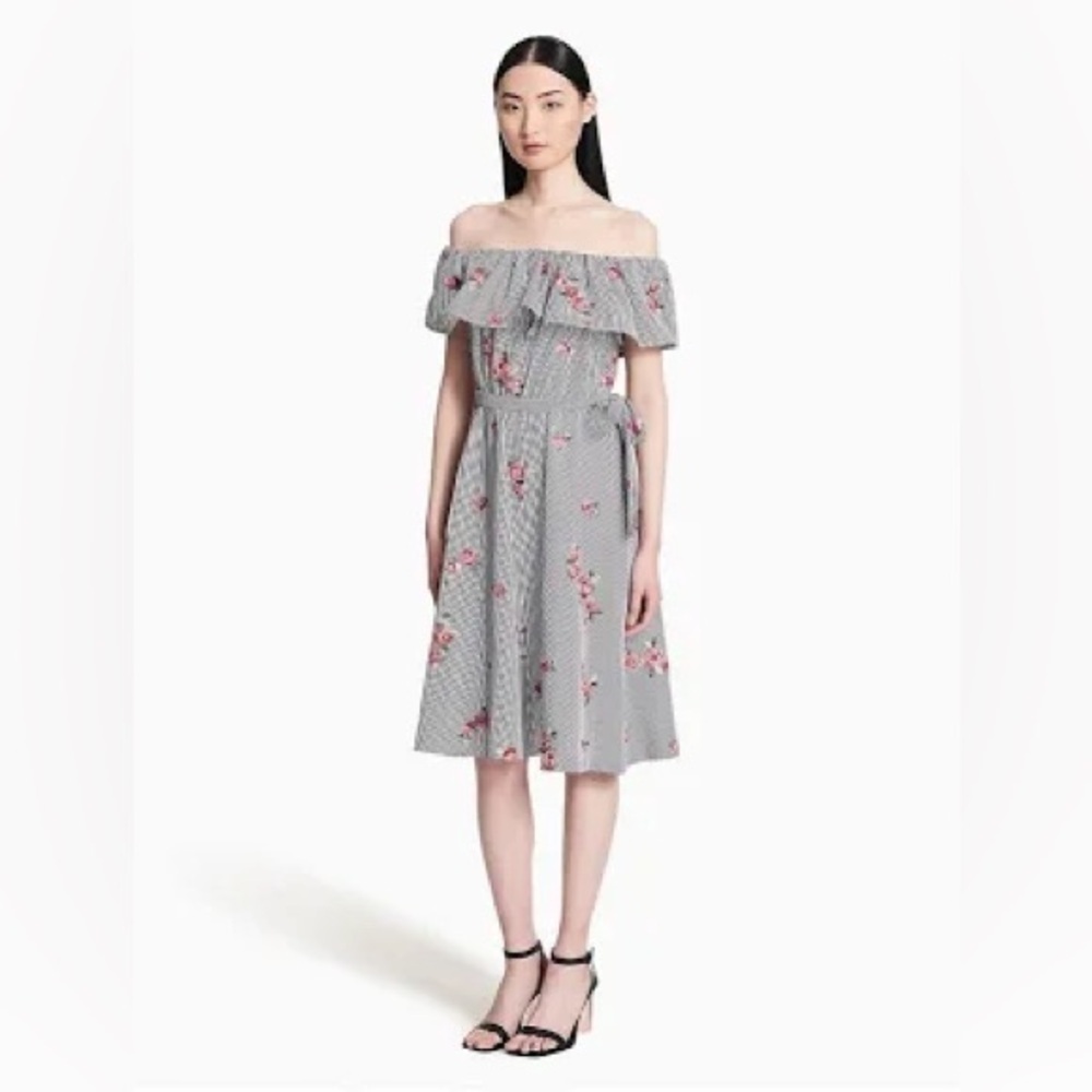 Calvin Klein Size 10 Off The Shoulder Striped Flora Dress NWT